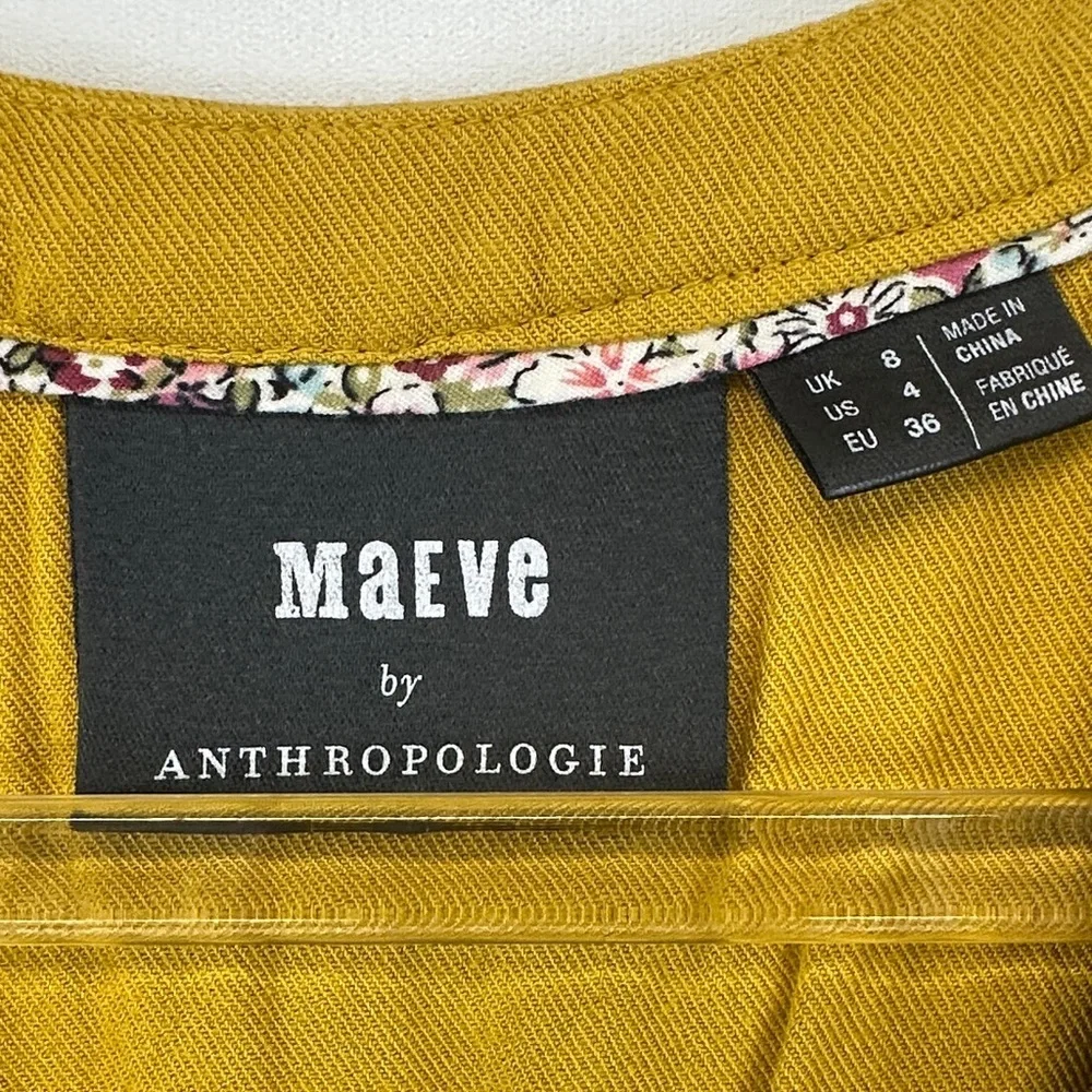 Maeve Anthropologie Ragonda Mustard Boho Tunic Mini Dress Long Sleeve 4